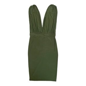 Elegant Olive Green Plunge Dress